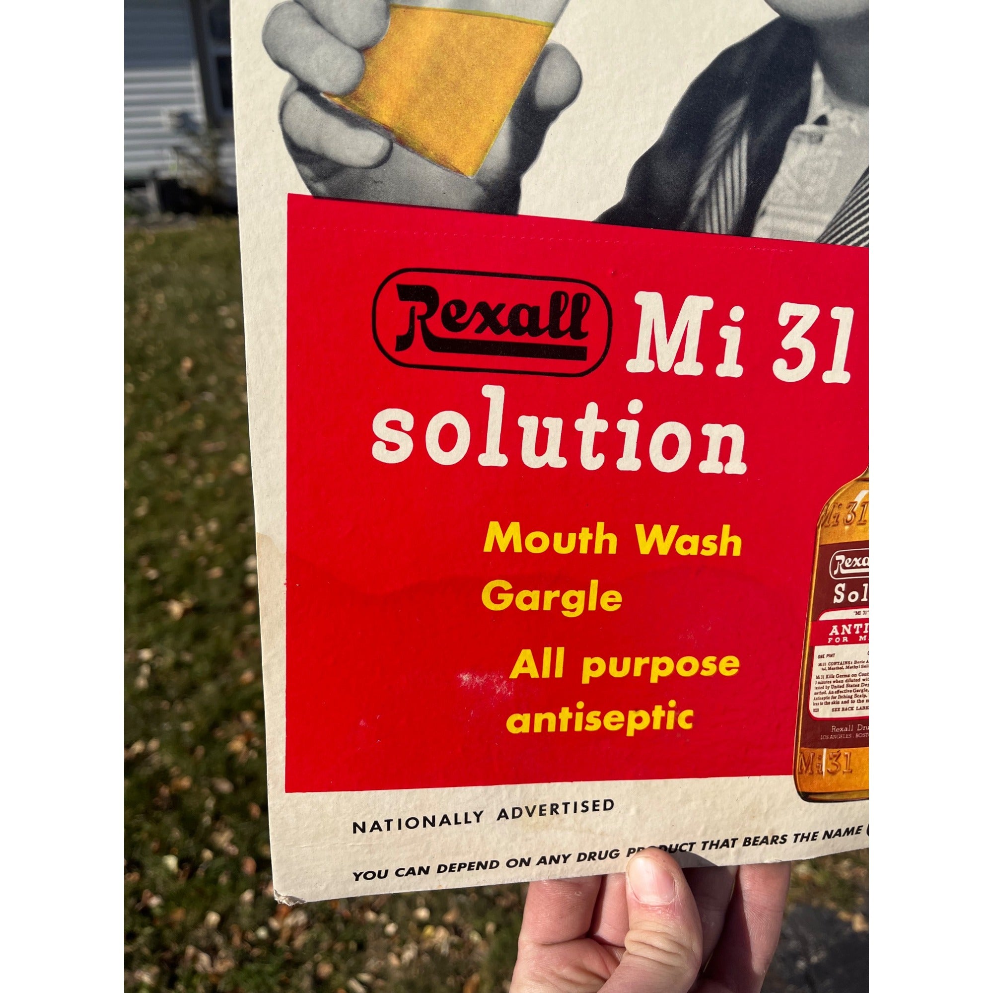 Vintage Rexall Mouth Wash Cardboard Advertising Easel Sign Drug Store Display