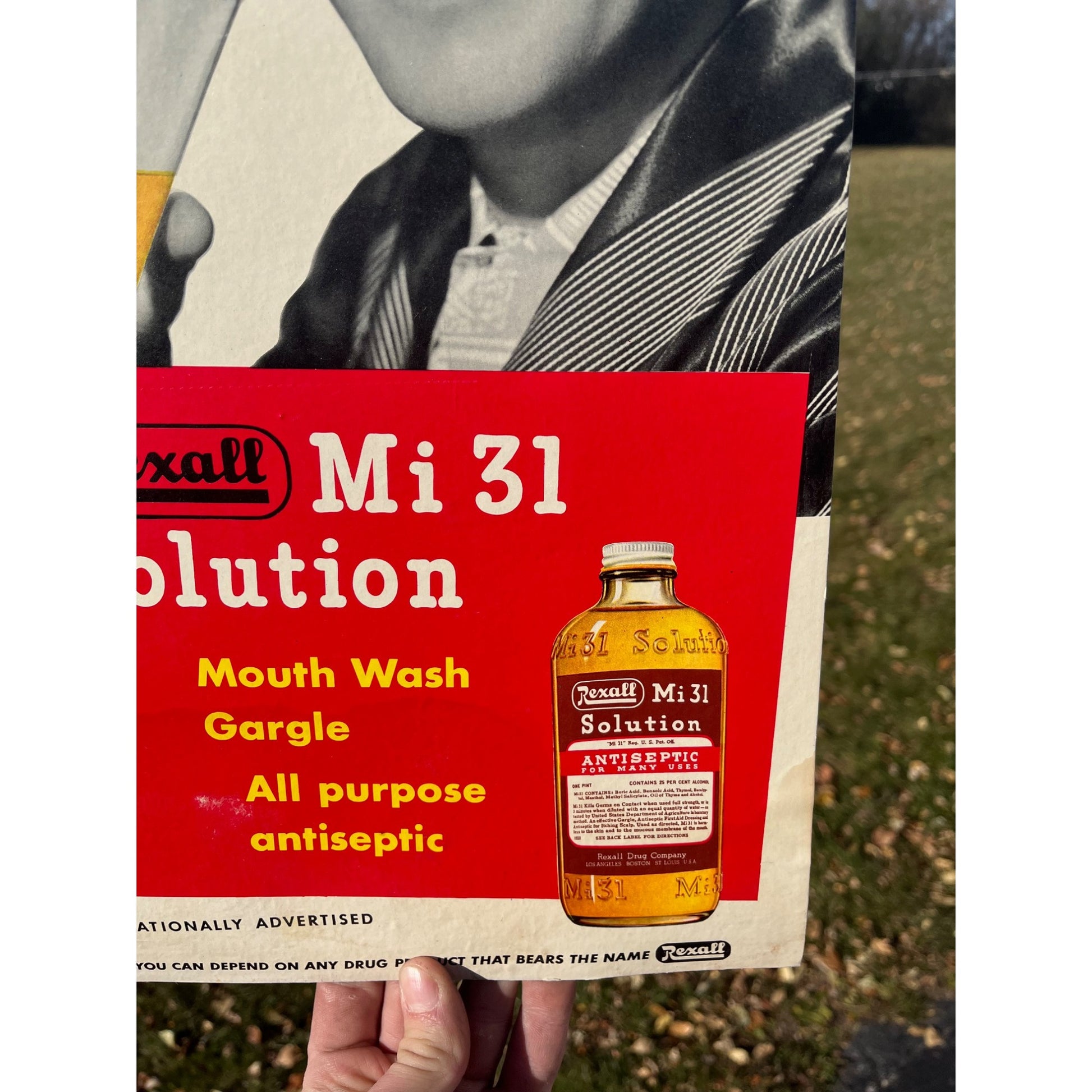 Vintage Rexall Mouth Wash Cardboard Advertising Easel Sign Drug Store Display