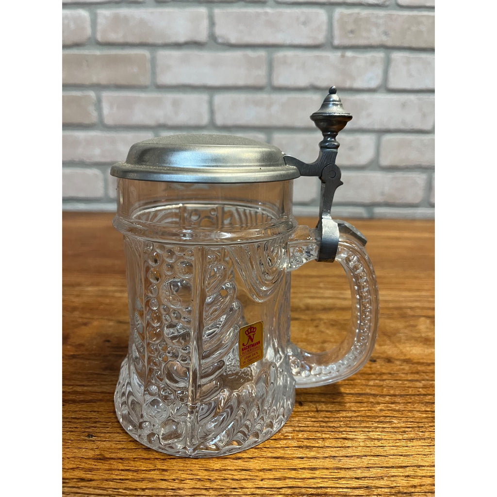 Vintage Nachtmann Bleikristall 24% Lead Crystal German Beer Stein Tankard Hinged Lid