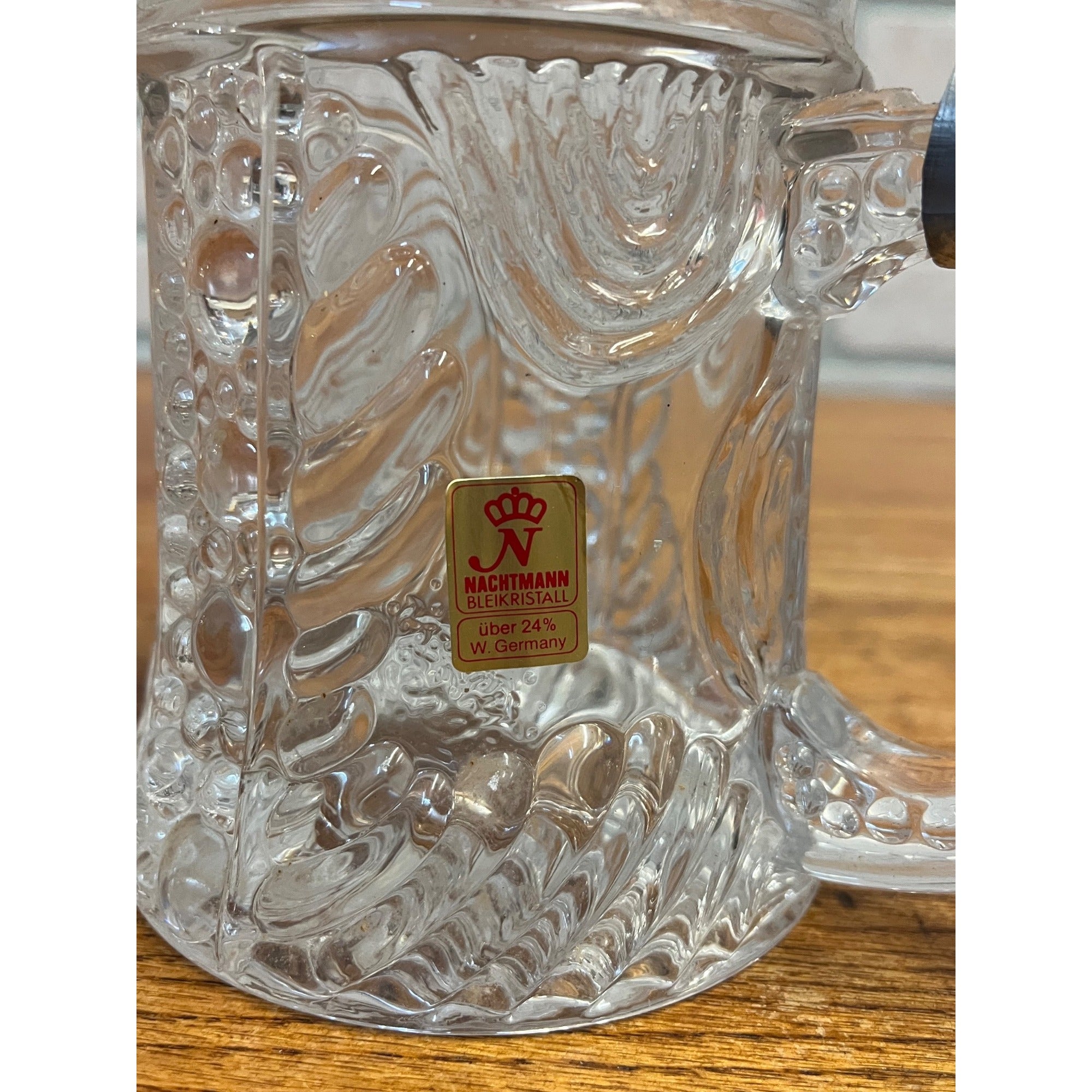 Vintage Nachtmann Bleikristall 24% Lead Crystal German Beer Stein Tankard Hinged Lid