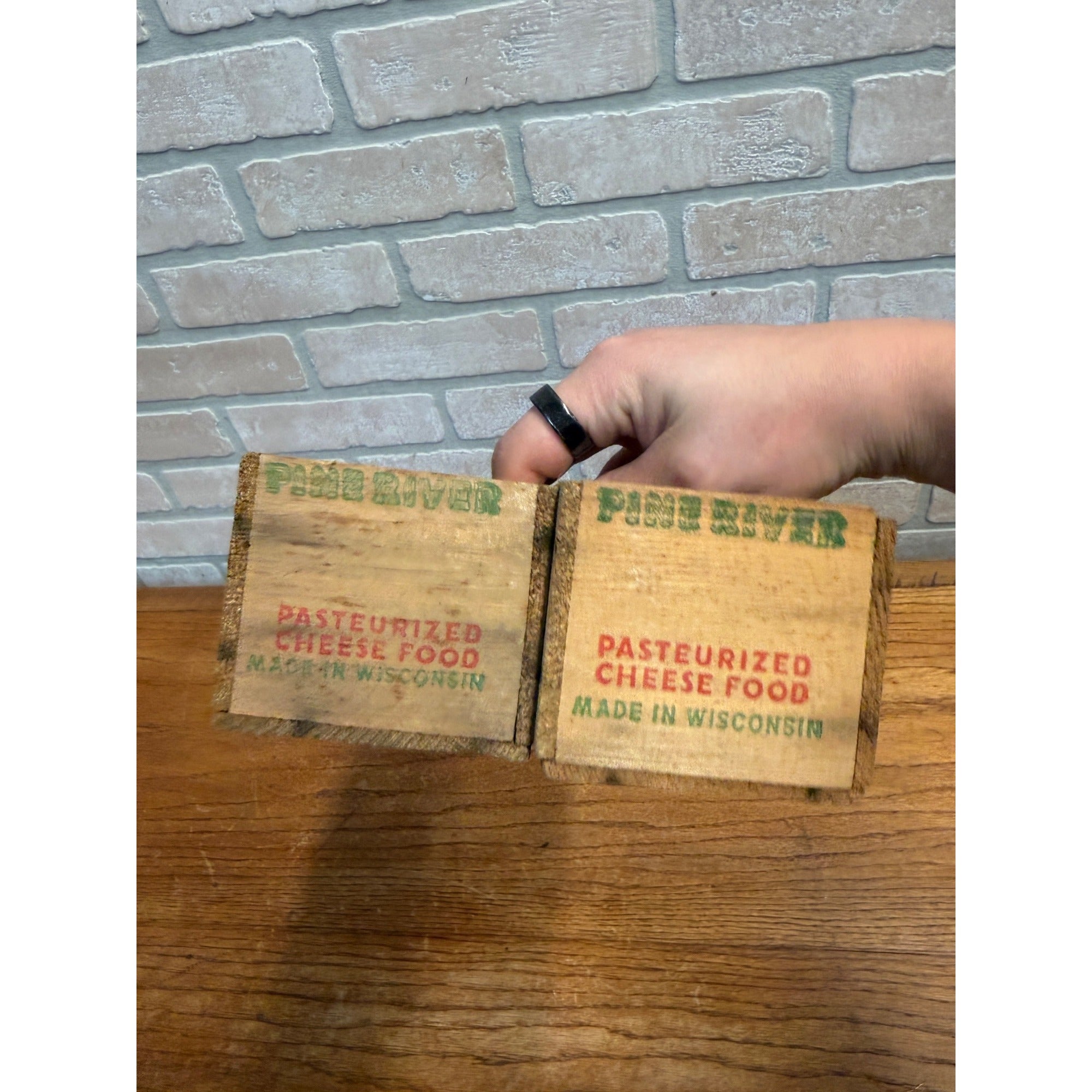 Vintage Pine River Wooden Cheese Boxes Lot (2) Newton Wis 2lb Country Kitchen Decor