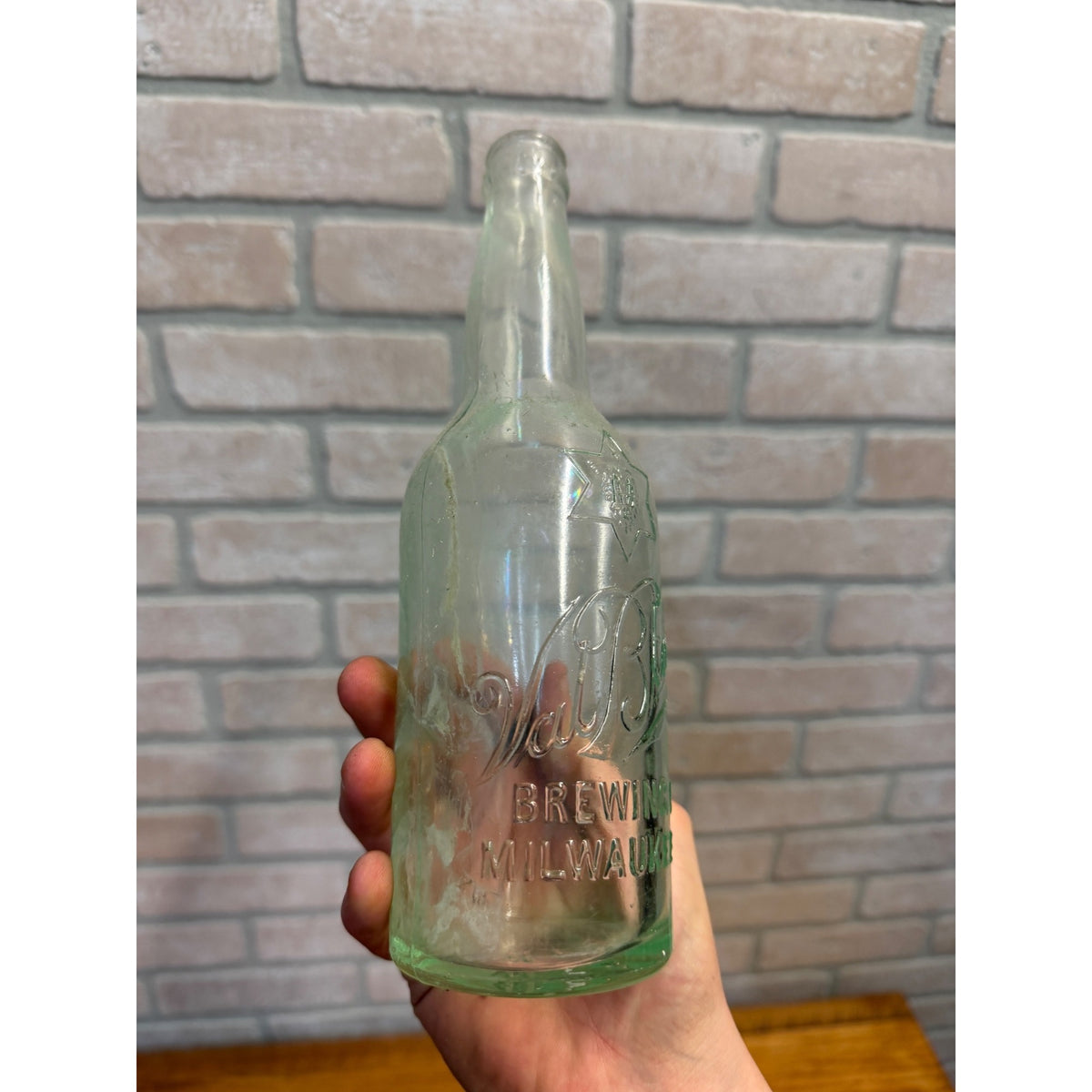 Pre-Pro Val Blatz Brewing Company Milwaukee Vintage Aqua Blue Clear Beer Bottle