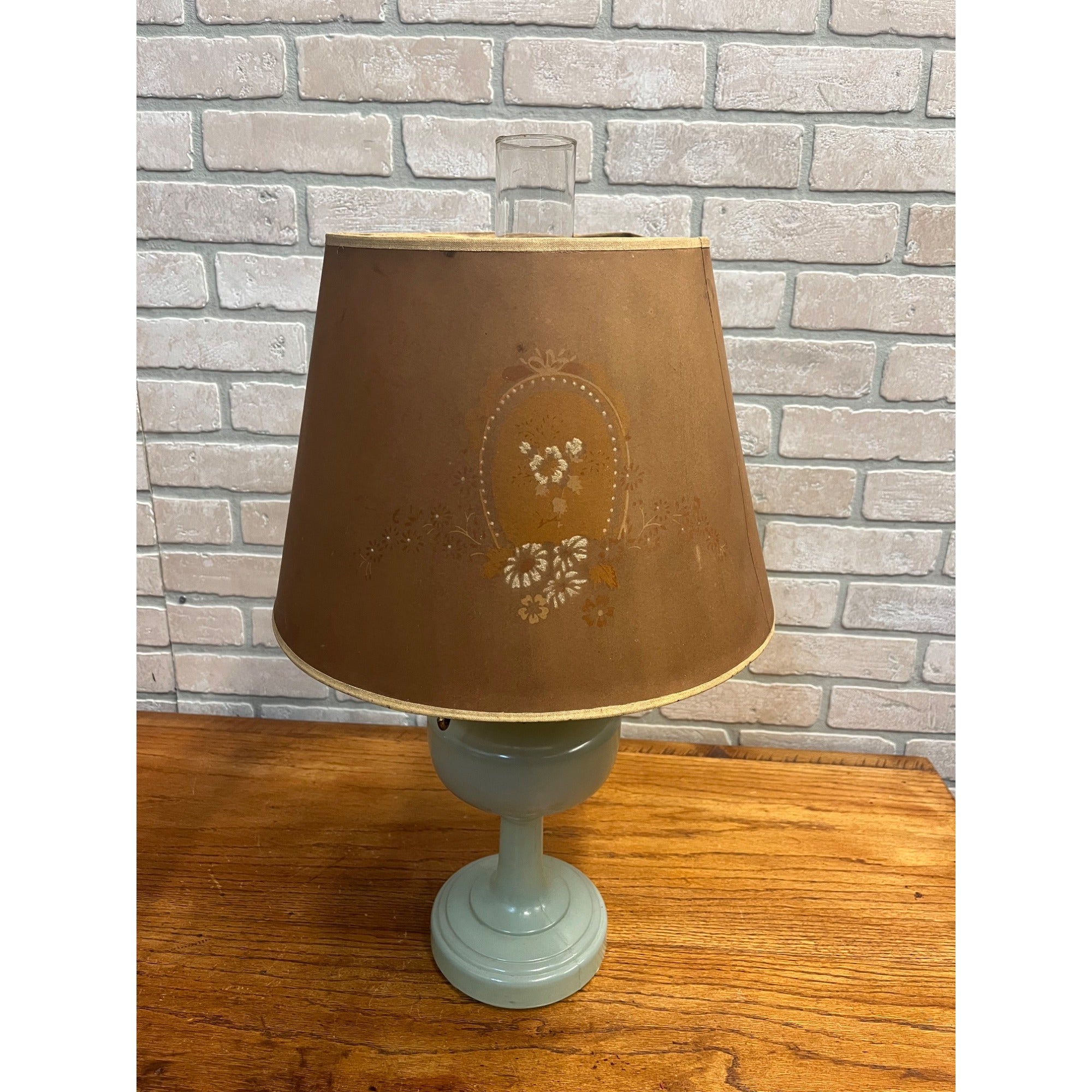 Vintage Aladdin Oil Lamp Green Venetian w/ Original Whip-O-Lite Paper Shade