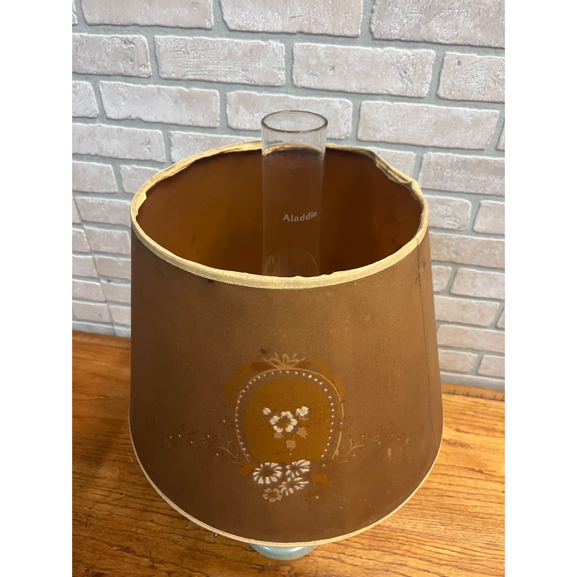 Vintage Aladdin Oil Lamp Green Venetian w/ Original Whip-O-Lite Paper Shade