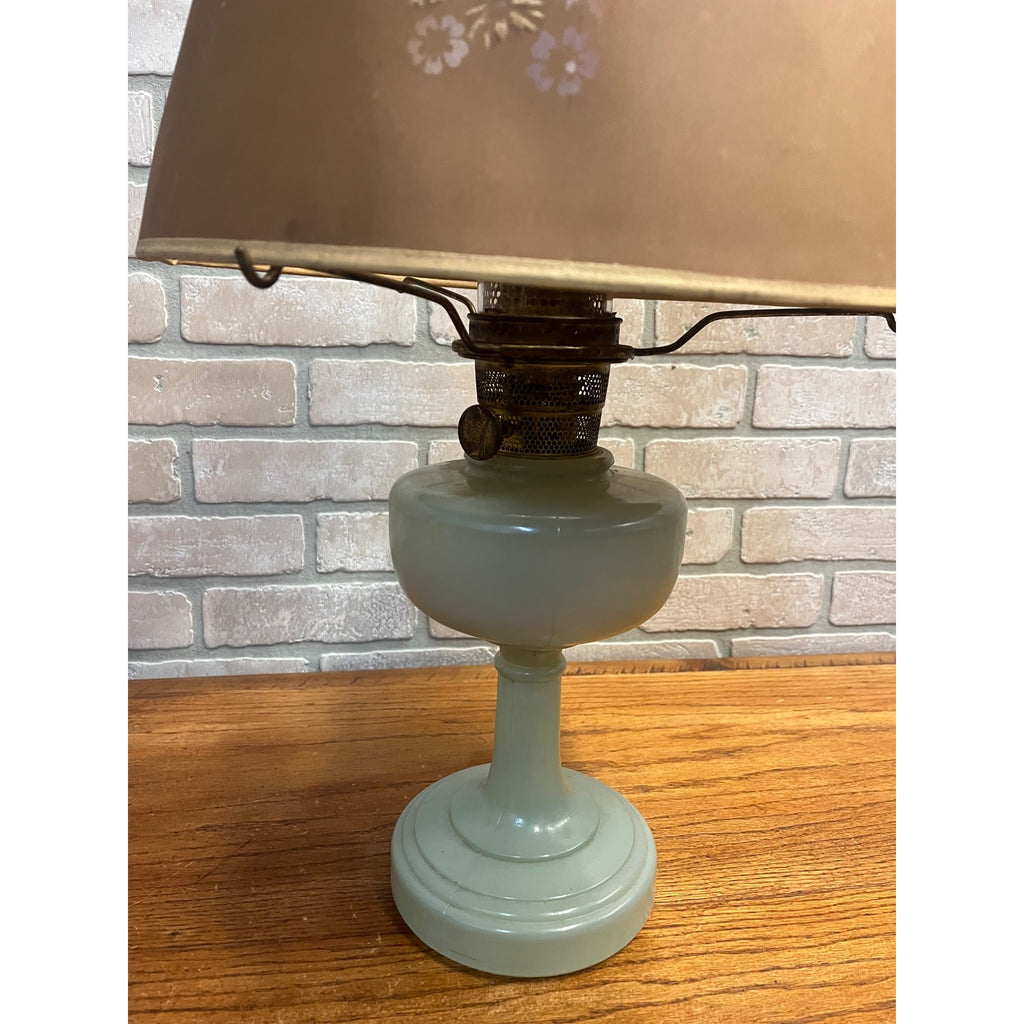 Vintage Aladdin Oil Lamp Green Venetian w/ Original Whip-O-Lite Paper Shade