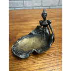 Art Nouveau Victorian Woman Flowing Dress Soap Trinket Dish Bronze