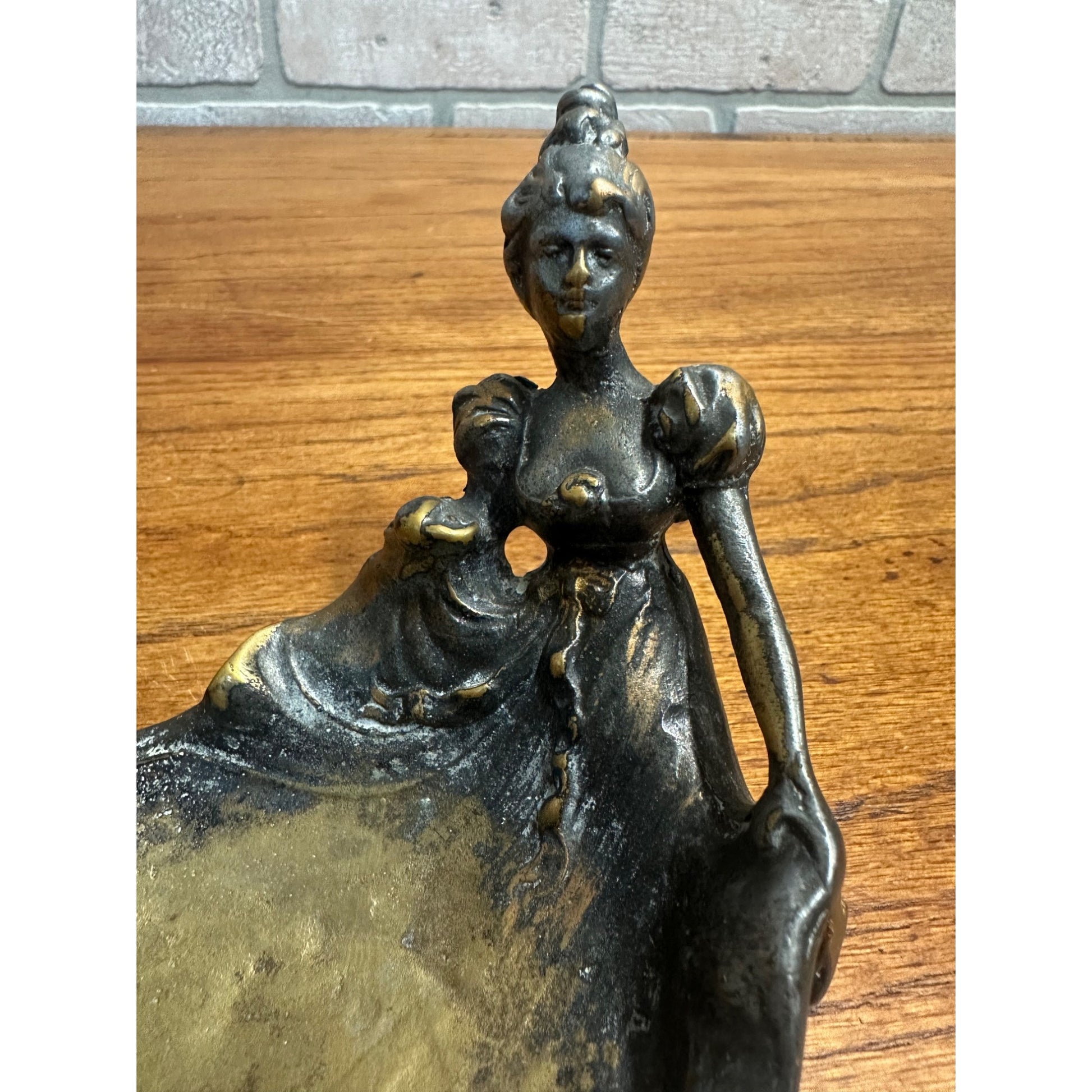 Art Nouveau Victorian Woman Flowing Dress Soap Trinket Dish Bronze