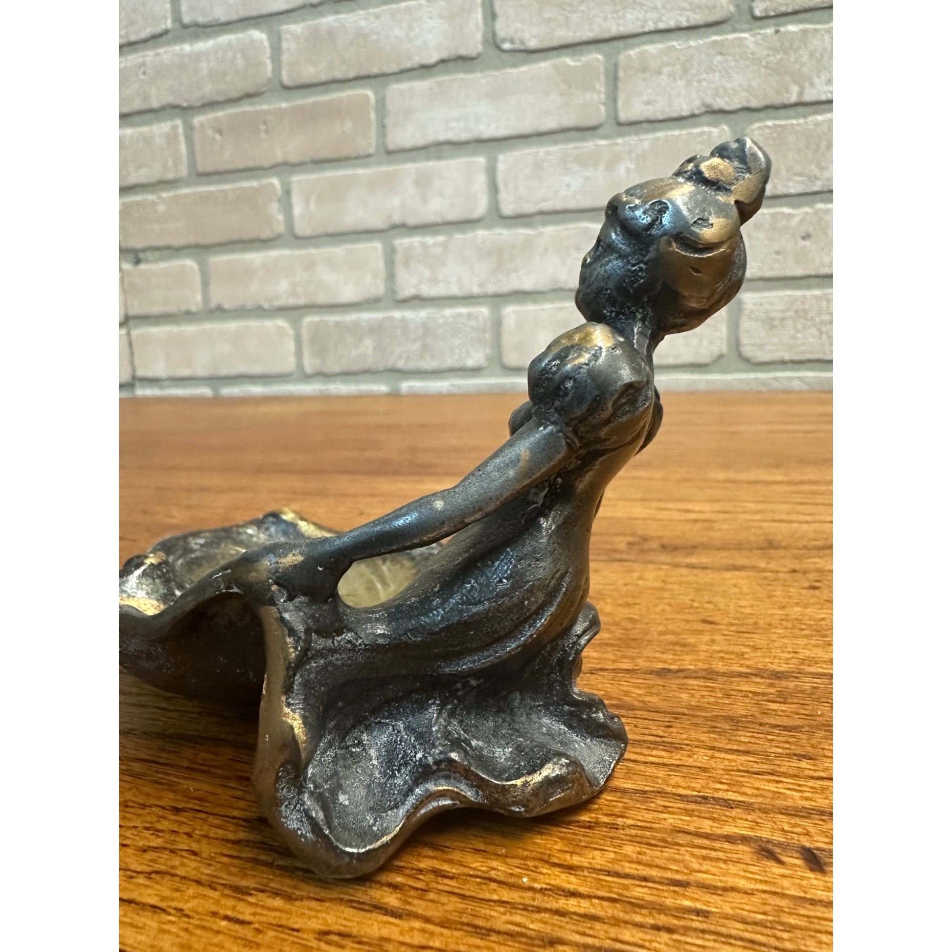 Art Nouveau Victorian Woman Flowing Dress Soap Trinket Dish Bronze