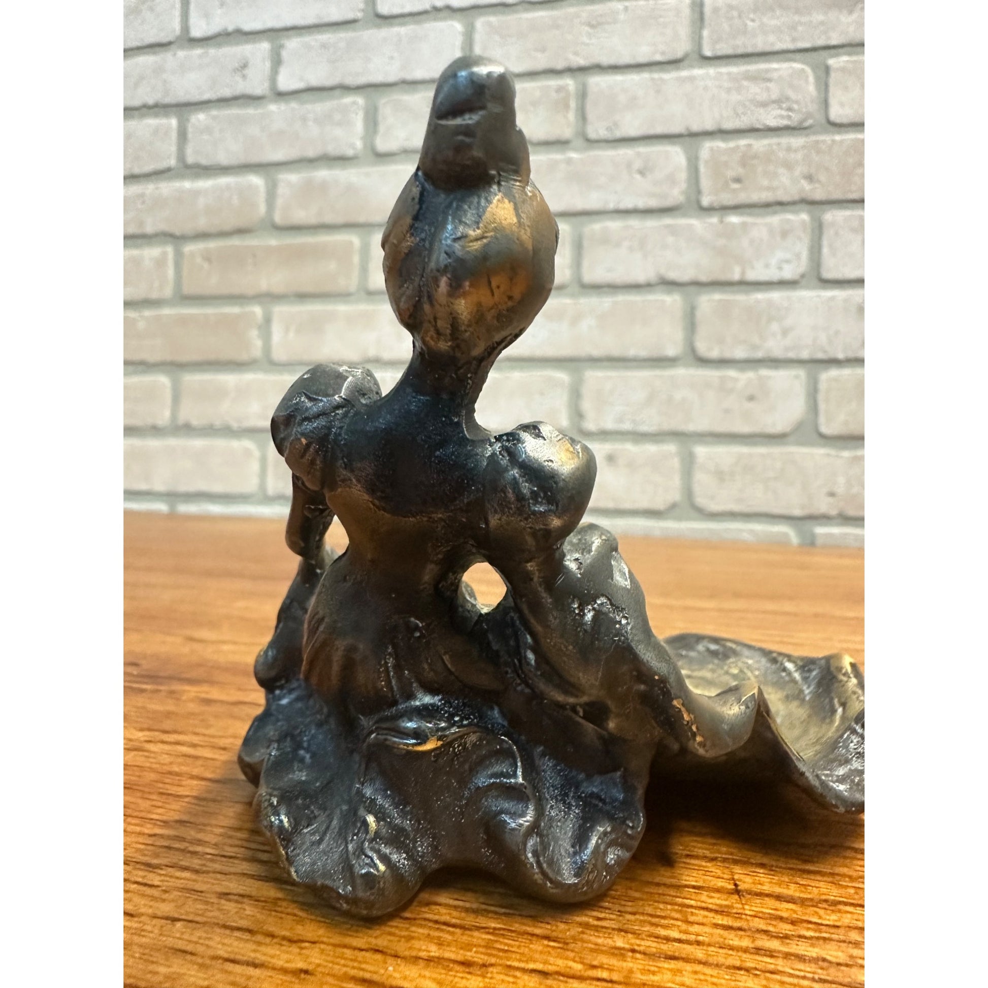 Art Nouveau Victorian Woman Flowing Dress Soap Trinket Dish Bronze