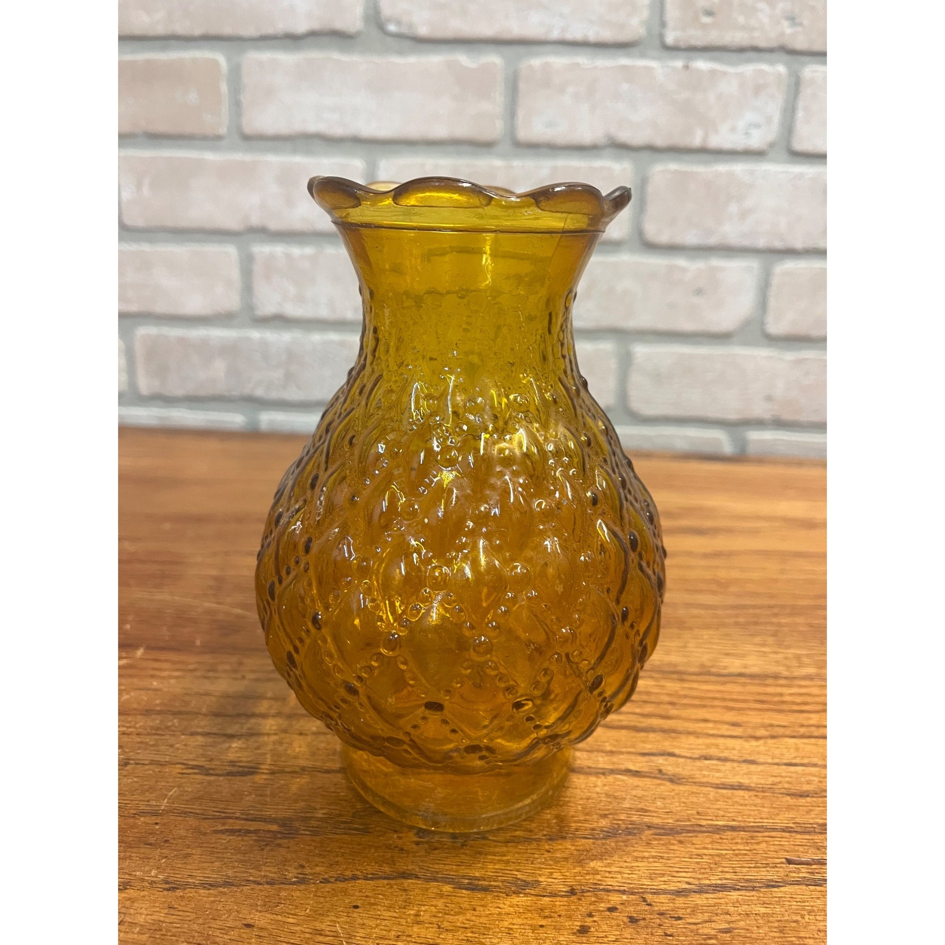 Amber Glass Diamond Quilted Hurricane Chimney/Shade~3” Fitter Base~7” Tall