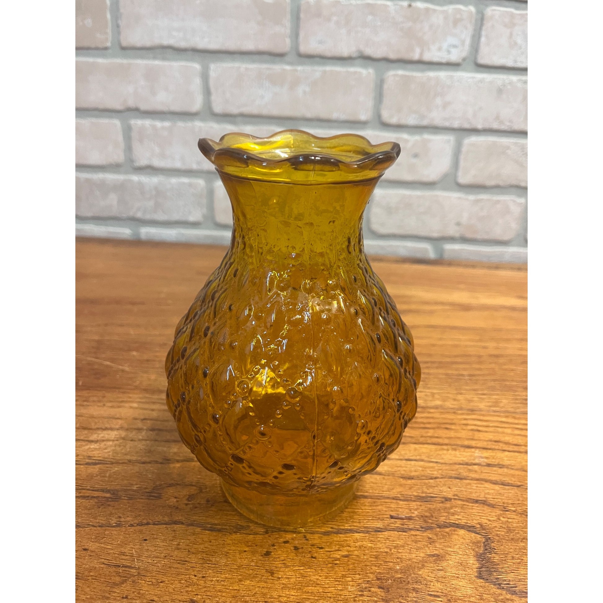 Amber Glass Diamond Quilted Hurricane Chimney/Shade~3” Fitter Base~7” Tall