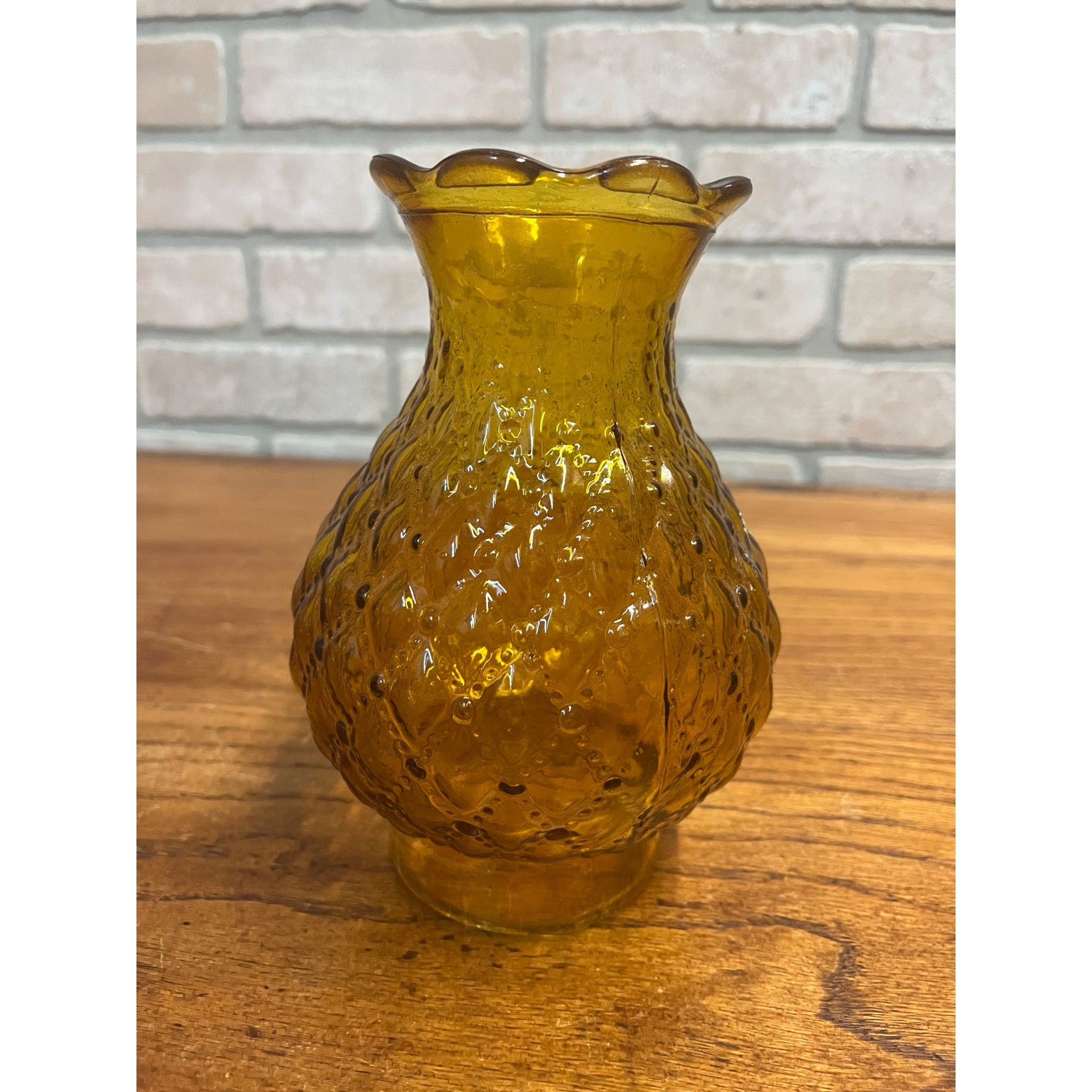 Amber Glass Diamond Quilted Hurricane Chimney/Shade~3” Fitter Base~7” Tall