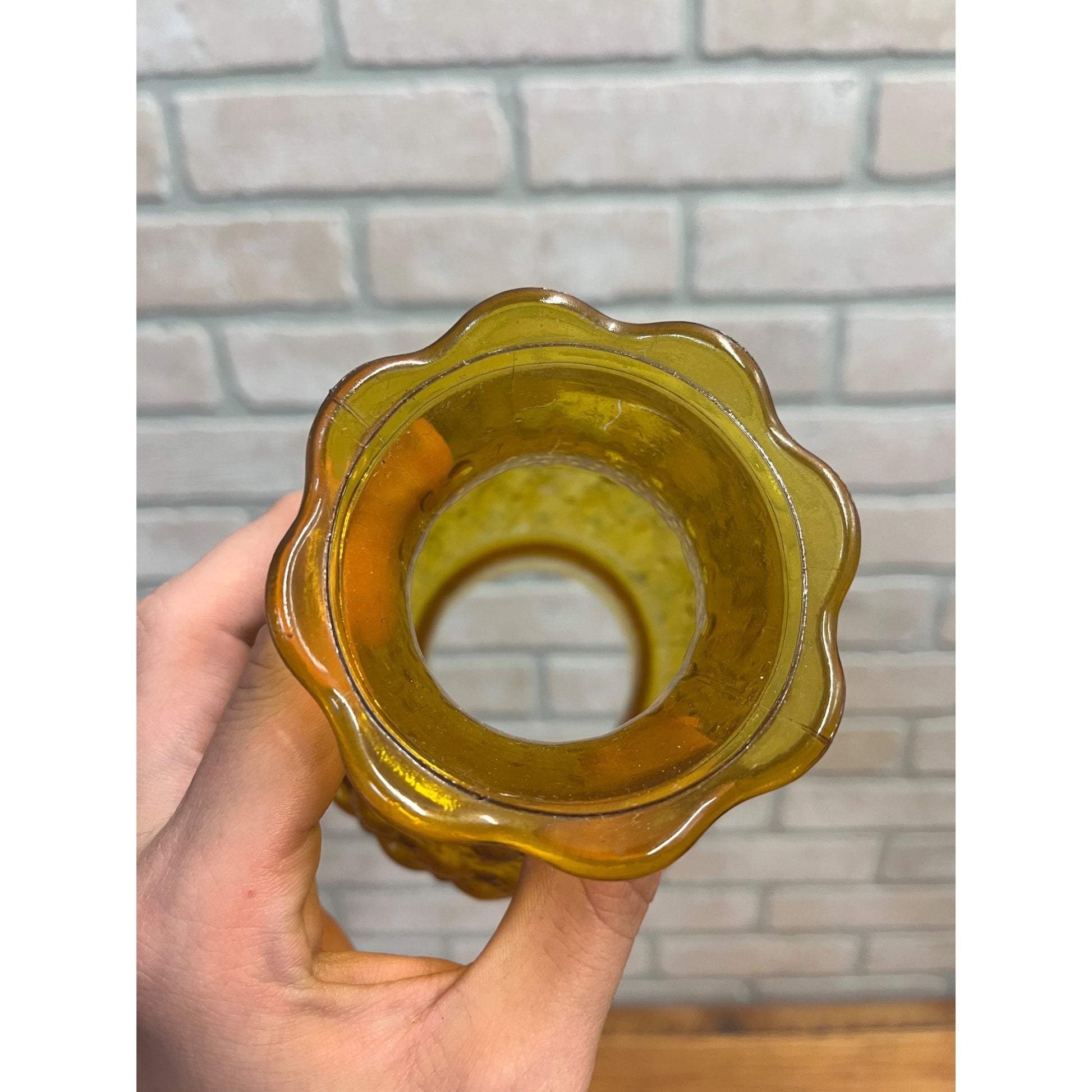 Amber Glass Diamond Quilted Hurricane Chimney/Shade~3” Fitter Base~7” Tall