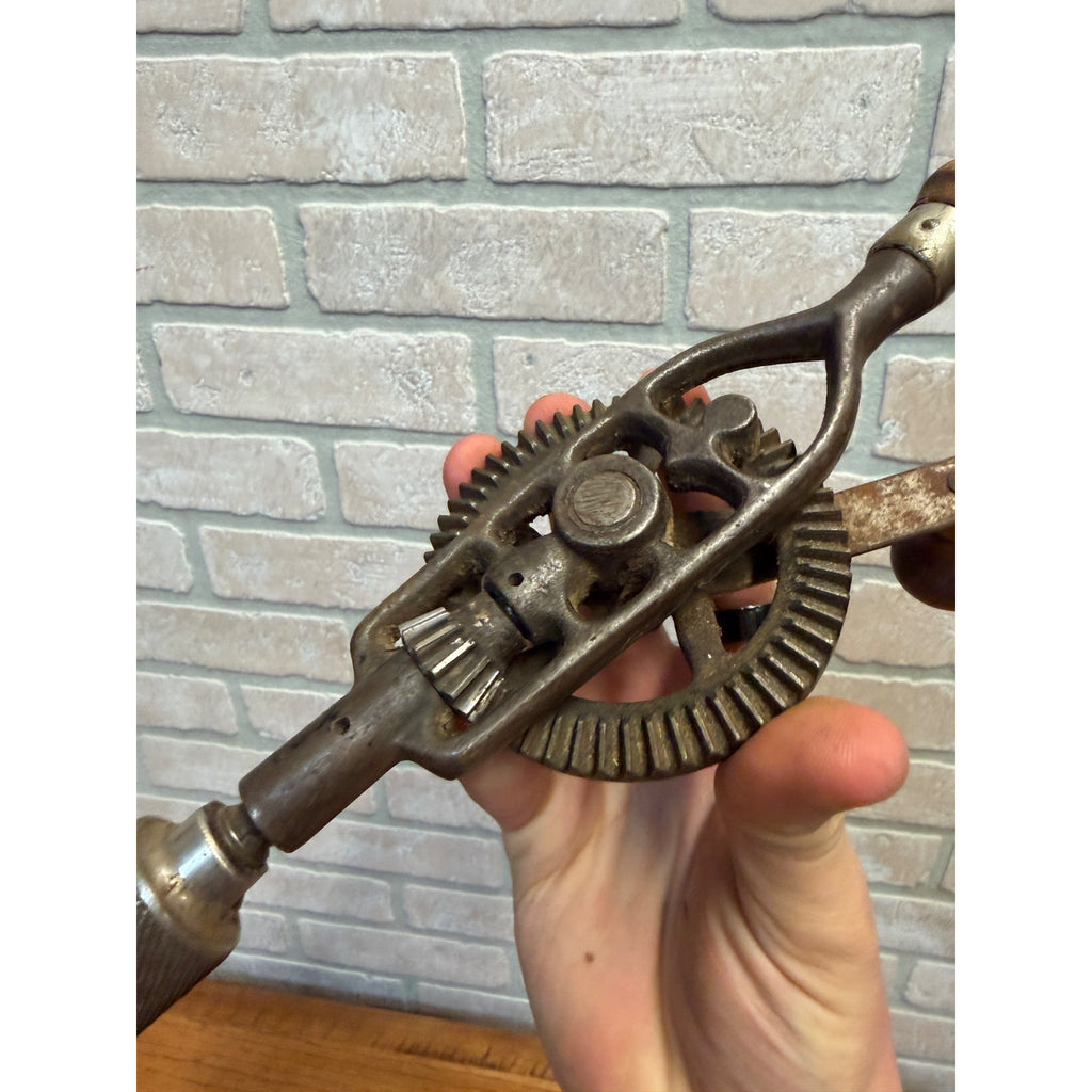 Antique Millers Falls Co. Egg Beater Style Hand Crank Drill Auger Tool Old Greenfield, Massachusetts