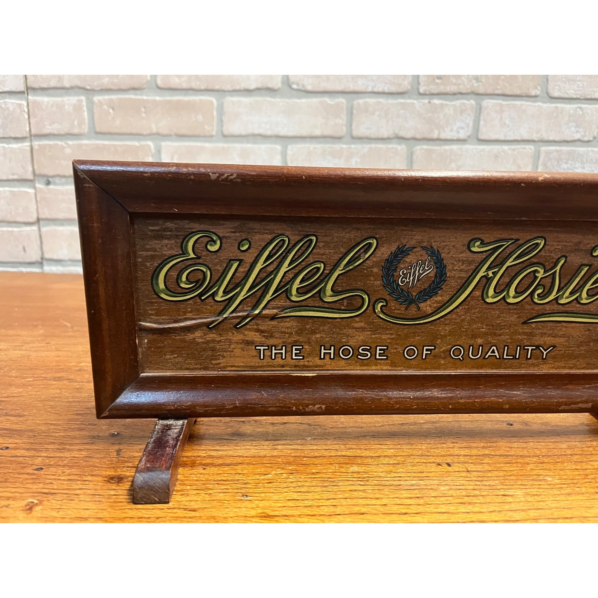 Vintage 1900s Eiffel Hosiery Meyercord Wooden Advertising Sign Store Display