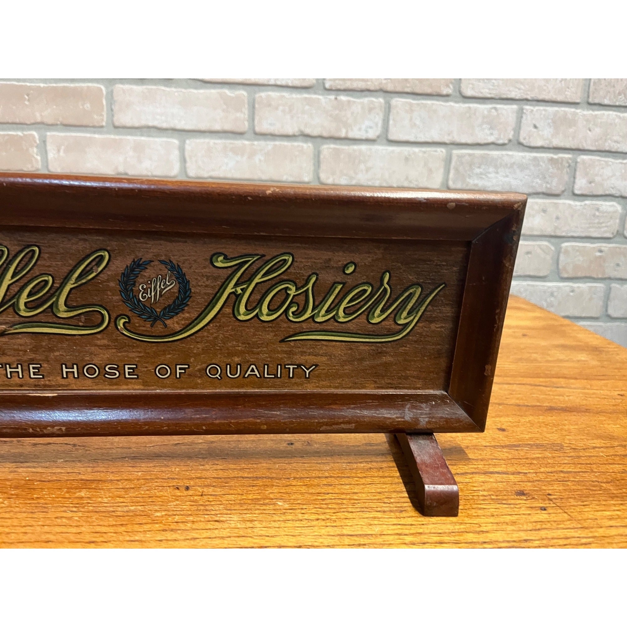 Vintage 1900s Eiffel Hosiery Meyercord Wooden Advertising Sign Store Display