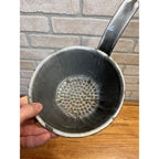 Antique Primitive Gray Enamel Graniteware Strainer Pan w/ Handle Grey Farmhouse Decor
