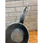 Antique Primitive Gray Enamel Graniteware Strainer Pan w/ Handle Grey Farmhouse Decor
