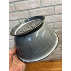 Antique Primitive Gray Enamel Graniteware Strainer Pan w/ Handle Grey Farmhouse Decor
