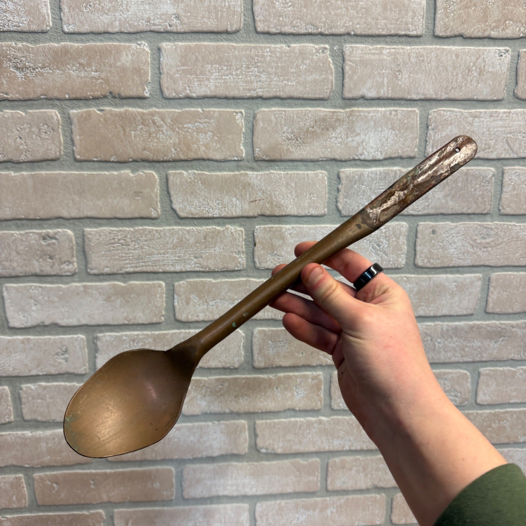 Antique Early Solid Copper Serving Cooking Spoon Primitive