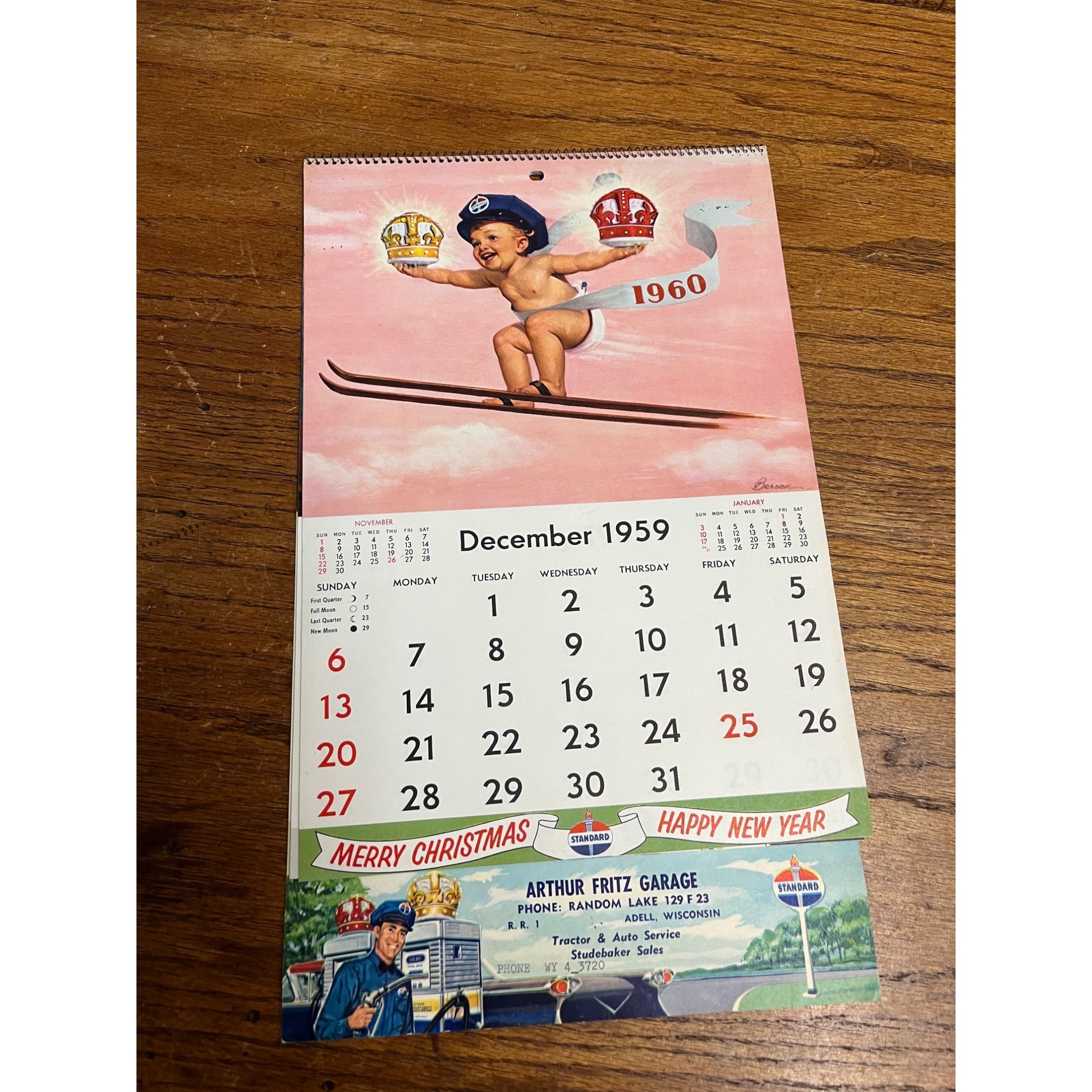 Vintage 1960 Standard Oil Gas Service Station Advertising Calendar Sign Adell WI