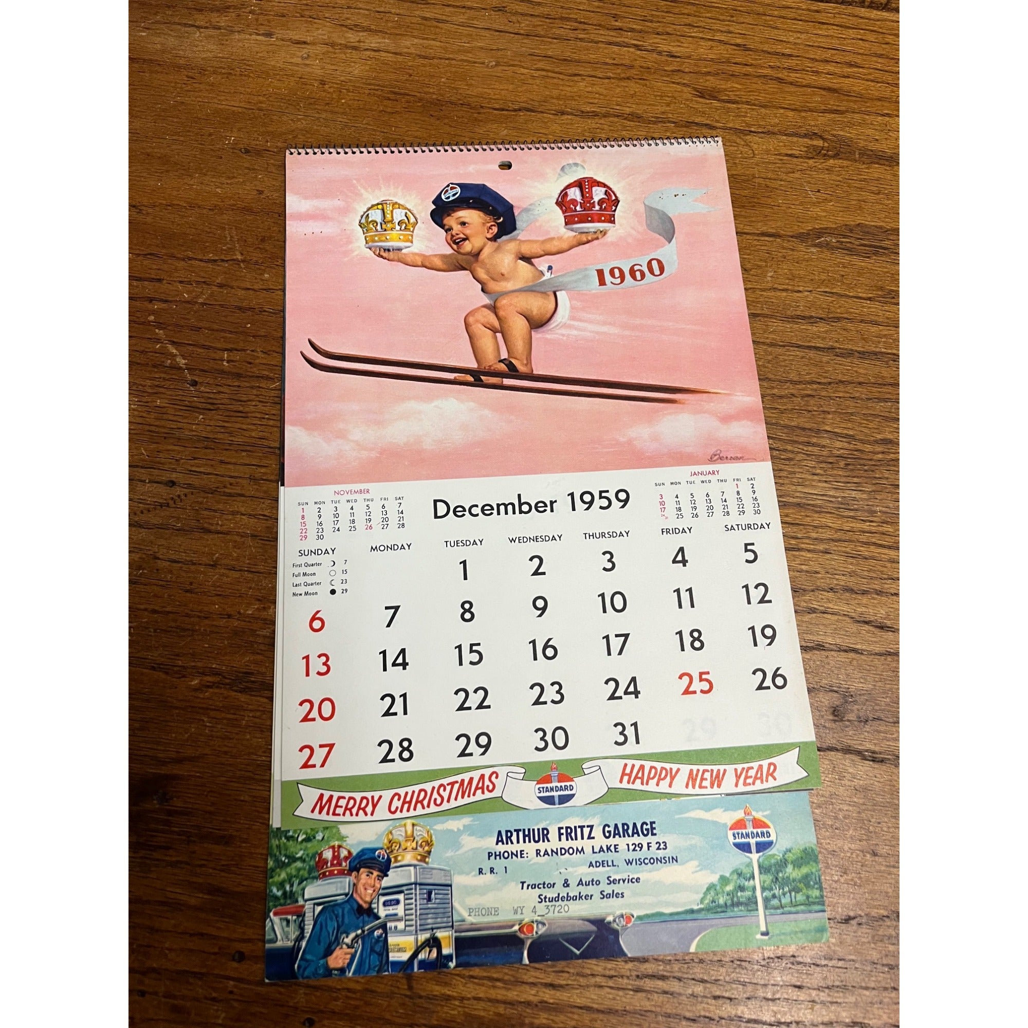 Vintage 1960 Standard Oil Gas Service Station Advertising Calendar Sign Adell WI