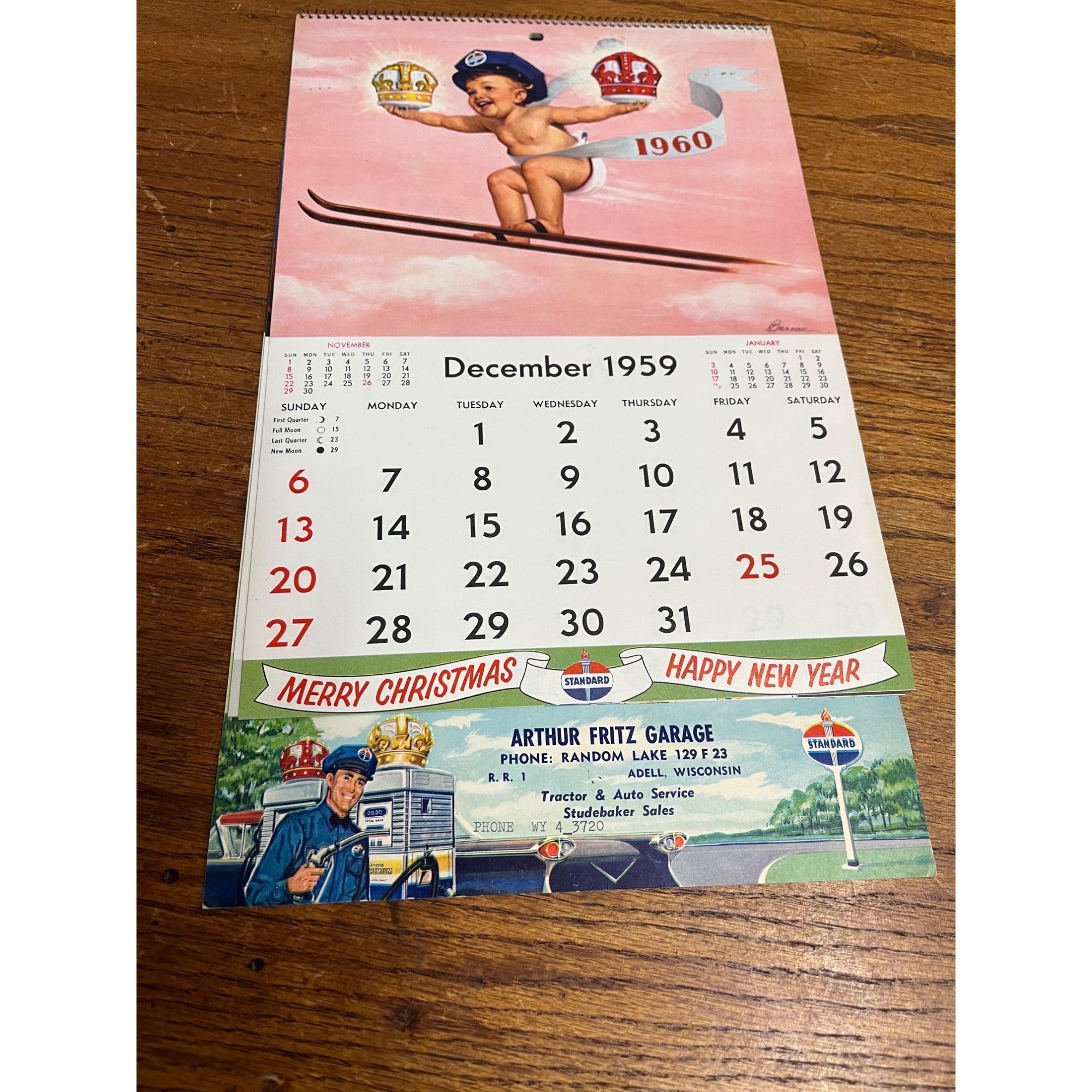 Vintage 1960 Standard Oil Gas Service Station Advertising Calendar Sign Adell WI