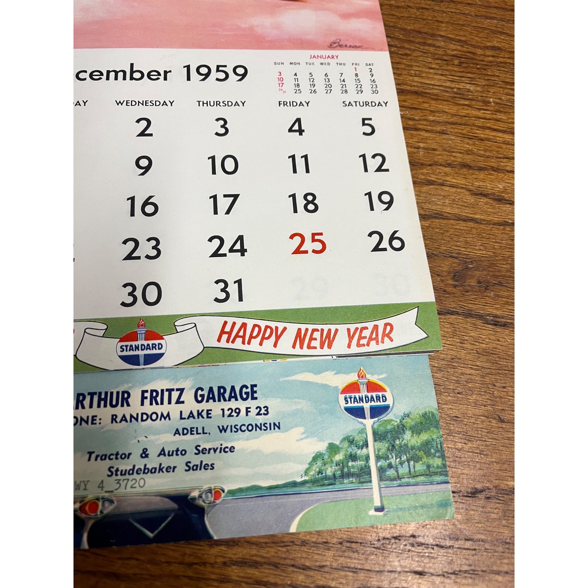 Vintage 1960 Standard Oil Gas Service Station Advertising Calendar Sign Adell WI