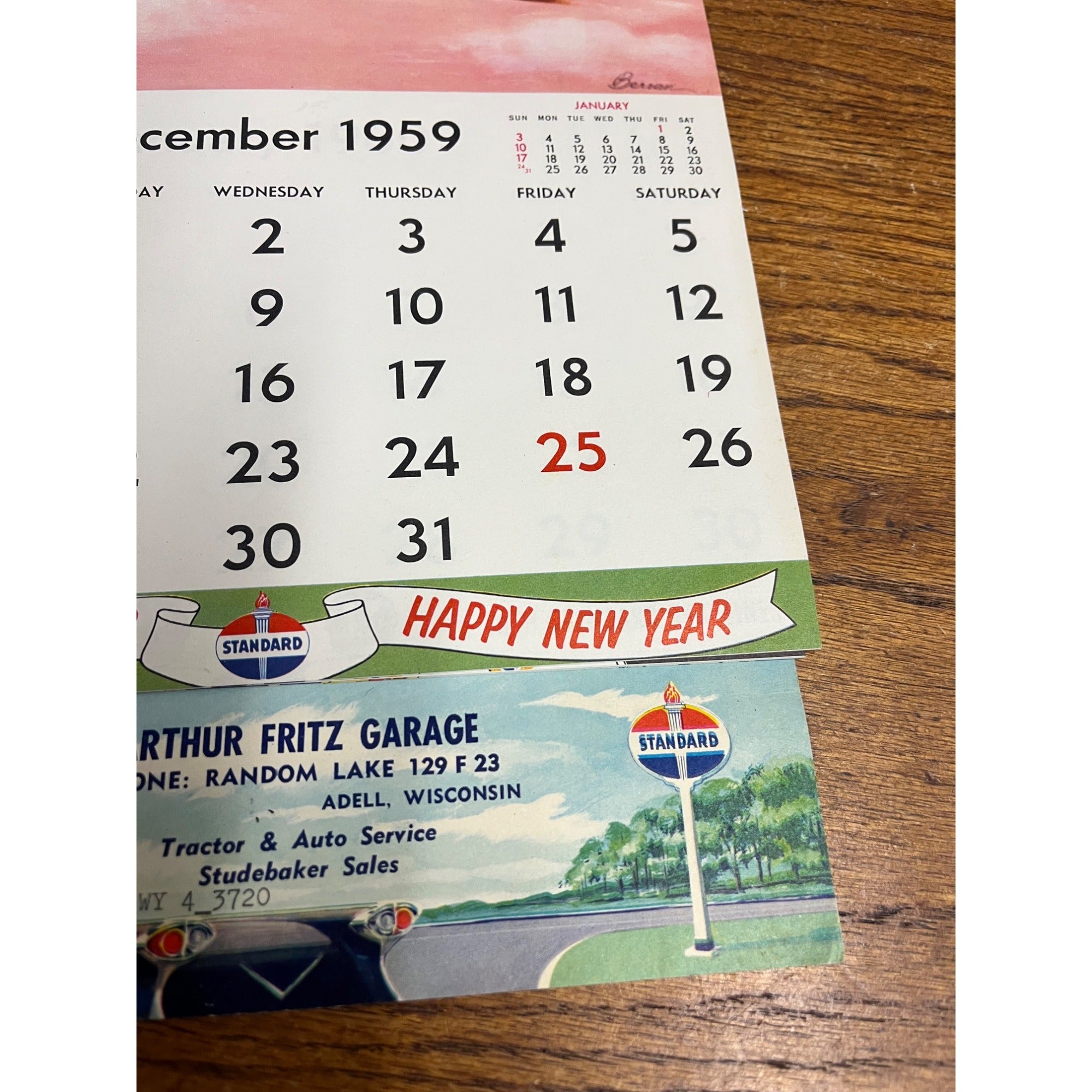 Vintage 1960 Standard Oil Gas Service Station Advertising Calendar Sign Adell WI