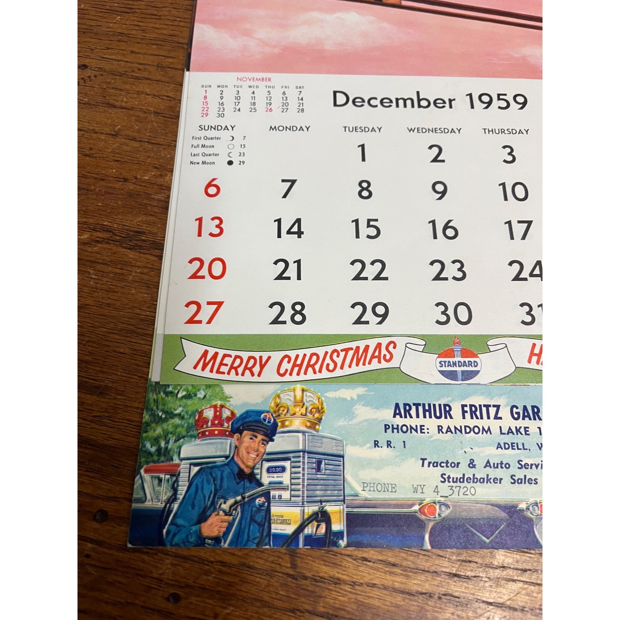 Vintage 1960 Standard Oil Gas Service Station Advertising Calendar Sign Adell WI
