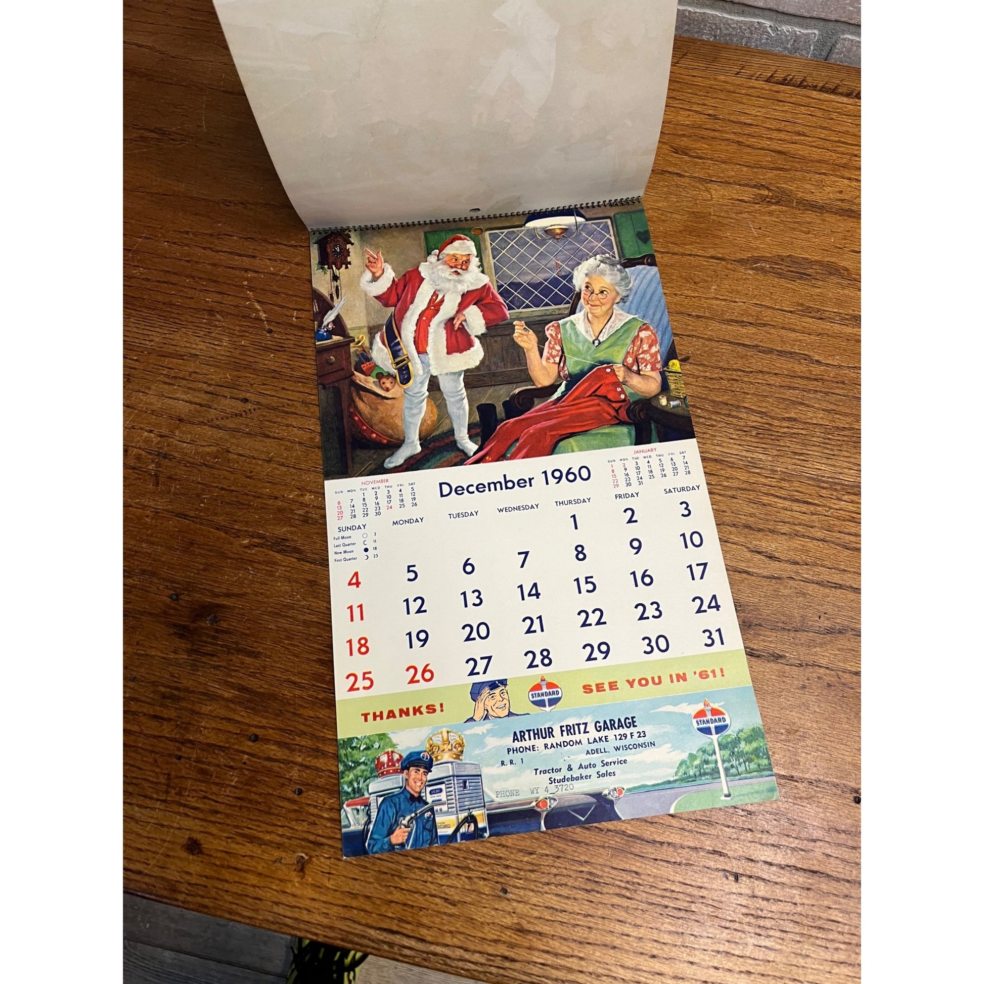 Vintage 1960 Standard Oil Gas Service Station Advertising Calendar Sign Adell WI