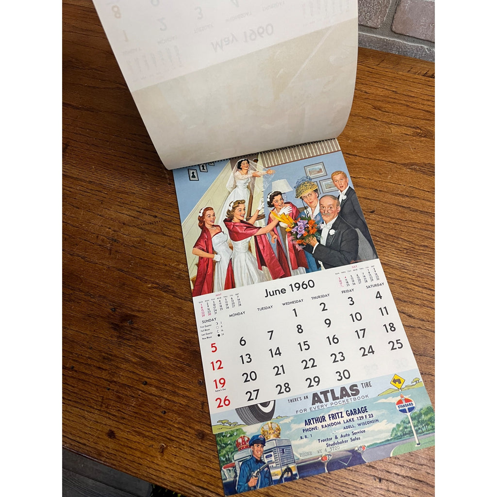 Vintage 1960 Standard Oil Gas Service Station Advertising Calendar Sign Adell WI