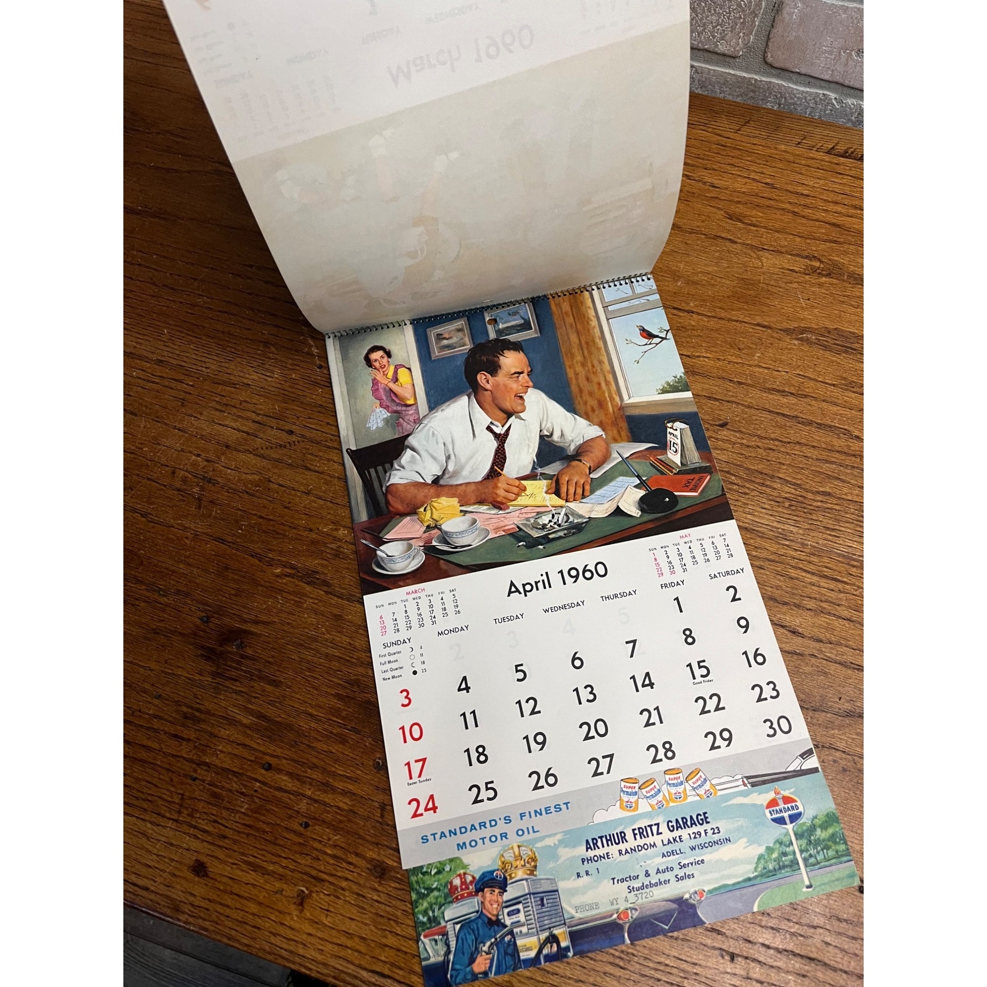 Vintage 1960 Standard Oil Gas Service Station Advertising Calendar Sign Adell WI