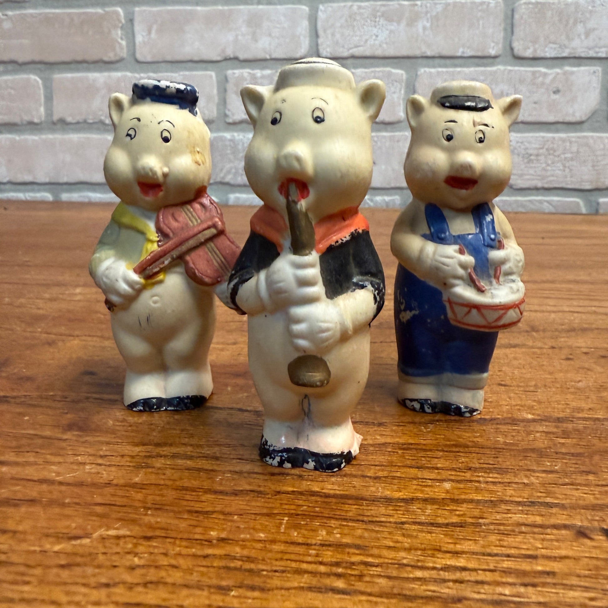 Vintage 1930s Bisque Japan Lot (3) Walt Disney Three Little Pigs Figures