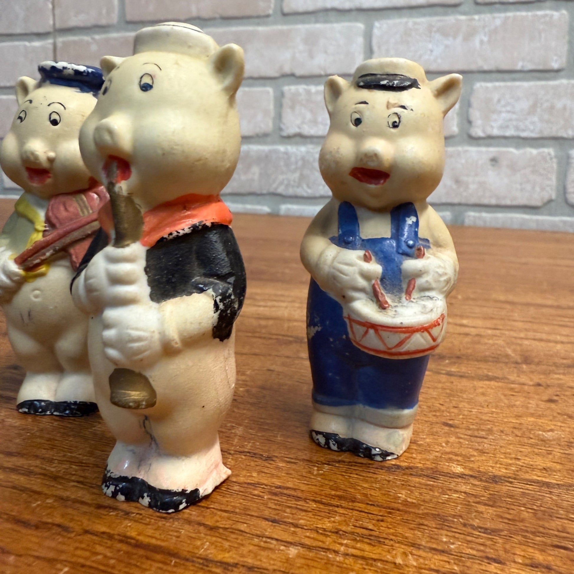 Vintage 1930s Bisque Japan Lot (3) Walt Disney Three Little Pigs Figures