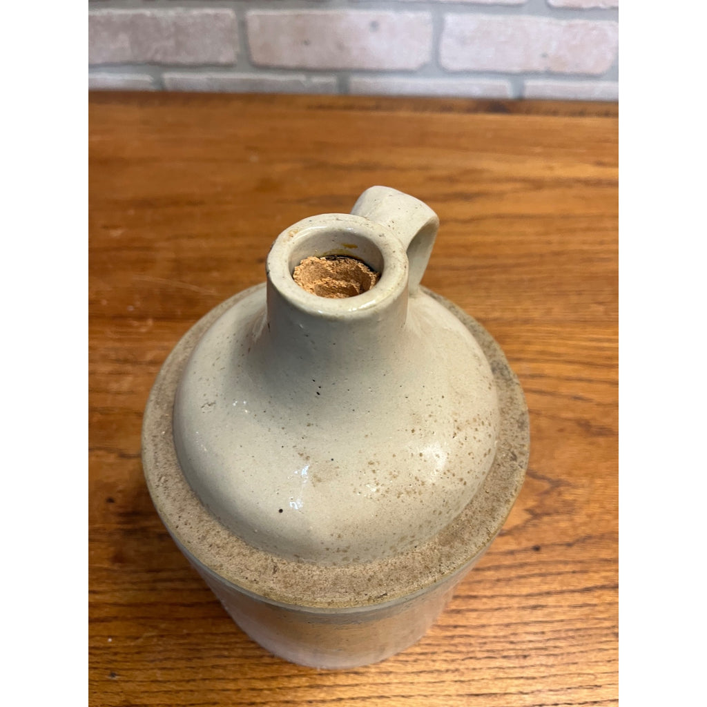 Antique Primitive White Stoneware Whiskey Jug 9.25” Tall