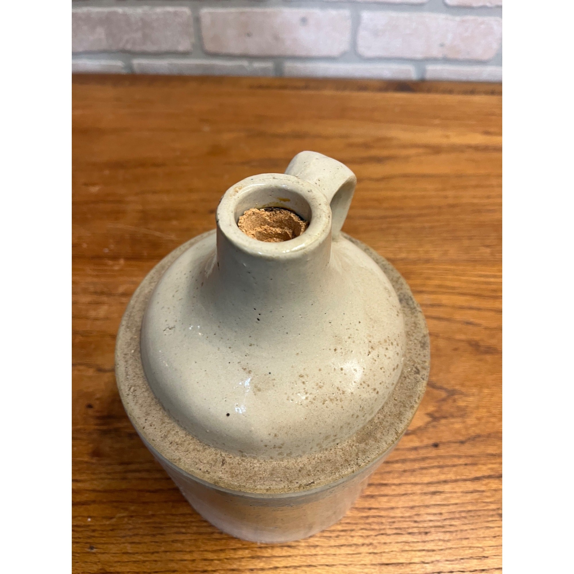 Antique Primitive White Stoneware Whiskey Jug 9.25” Tall