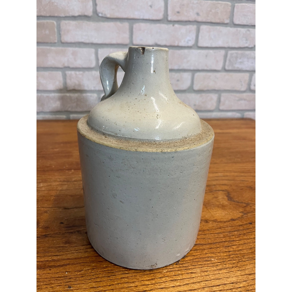 Antique Primitive White Stoneware Whiskey Jug 9.25” Tall