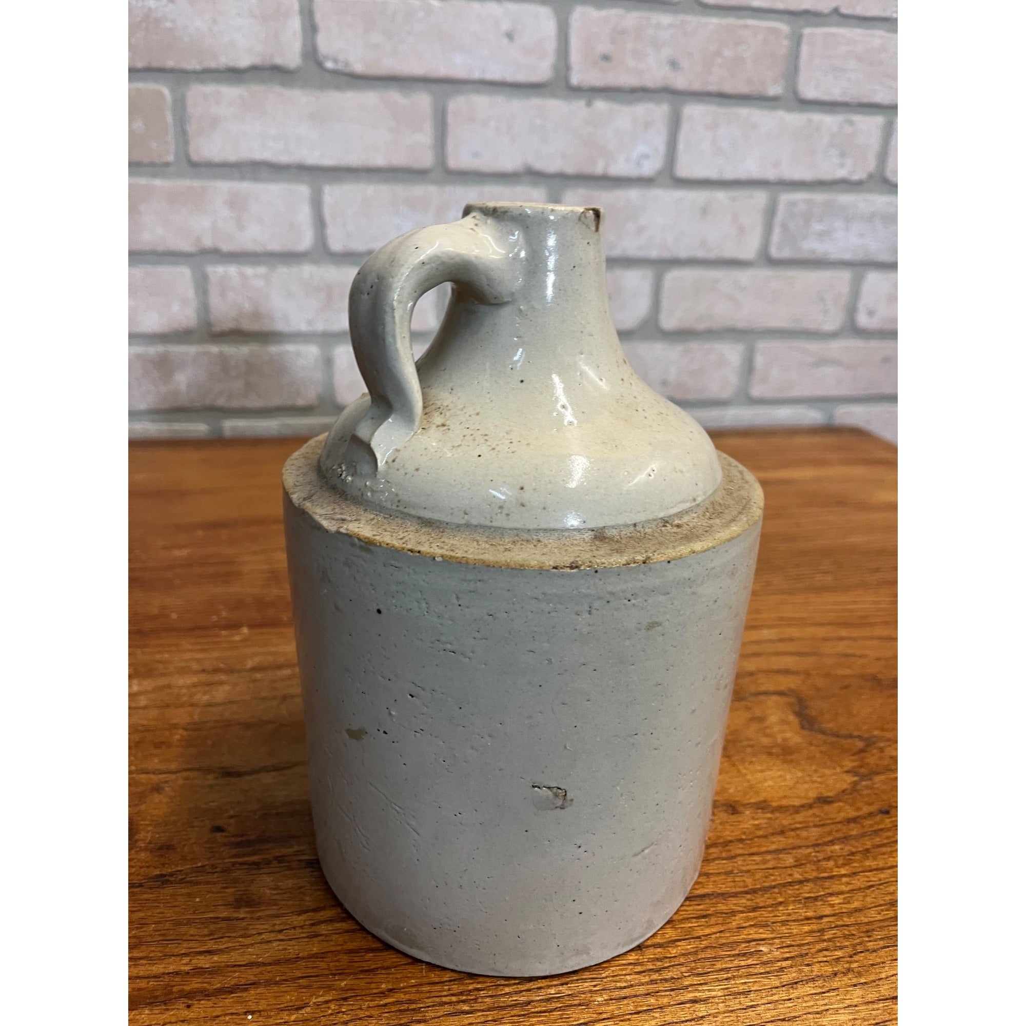 Antique Primitive White Stoneware Whiskey Jug 9.25” Tall