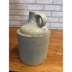 Antique Primitive White Stoneware Whiskey Jug 9.25” Tall