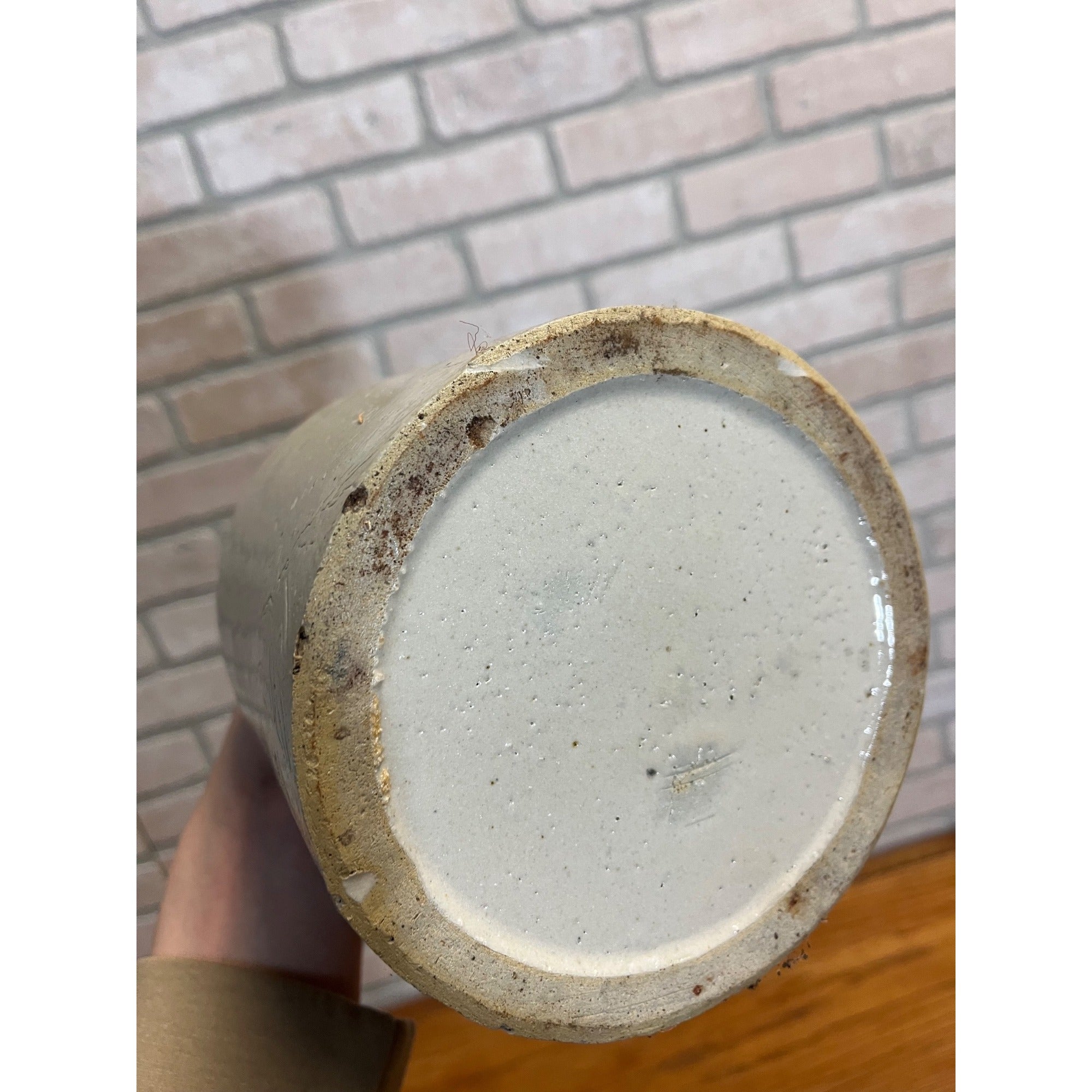 Antique Primitive White Stoneware Whiskey Jug 9.25” Tall