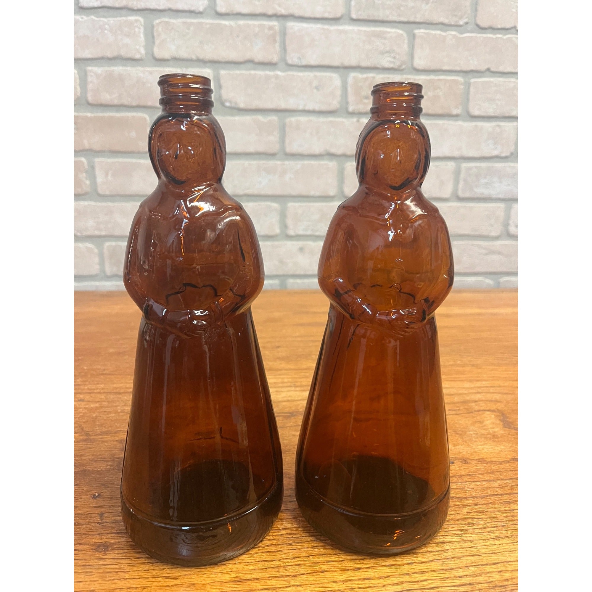 Vintage Mrs Buttersworth Maple Syrup Amber Glass Bottles Lot (2) 10"