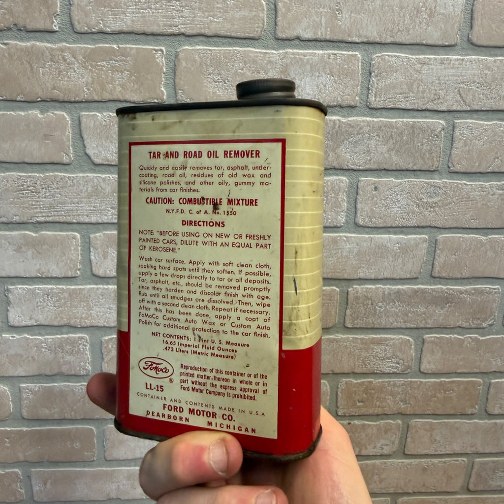 Ford FoMoCo Vintage 1 pt Metal Tar & Oil Remover Can Gas Oil Station