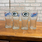 (4) Miller Lite Beer Green Bay Packers Football Pilsner Glasses Tumblers Beer Mugs