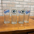(4) Miller Lite Beer Green Bay Packers Football Pilsner Glasses Tumblers Beer Mugs