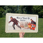 Vintage 1949 7UP Seven-Up Soda Sign Self Framing Family Winter Scene Advertising Cardstock