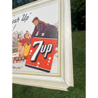 Vintage 1949 7UP Seven-Up Soda Sign Self Framing Family Winter Scene Advertising Cardstock