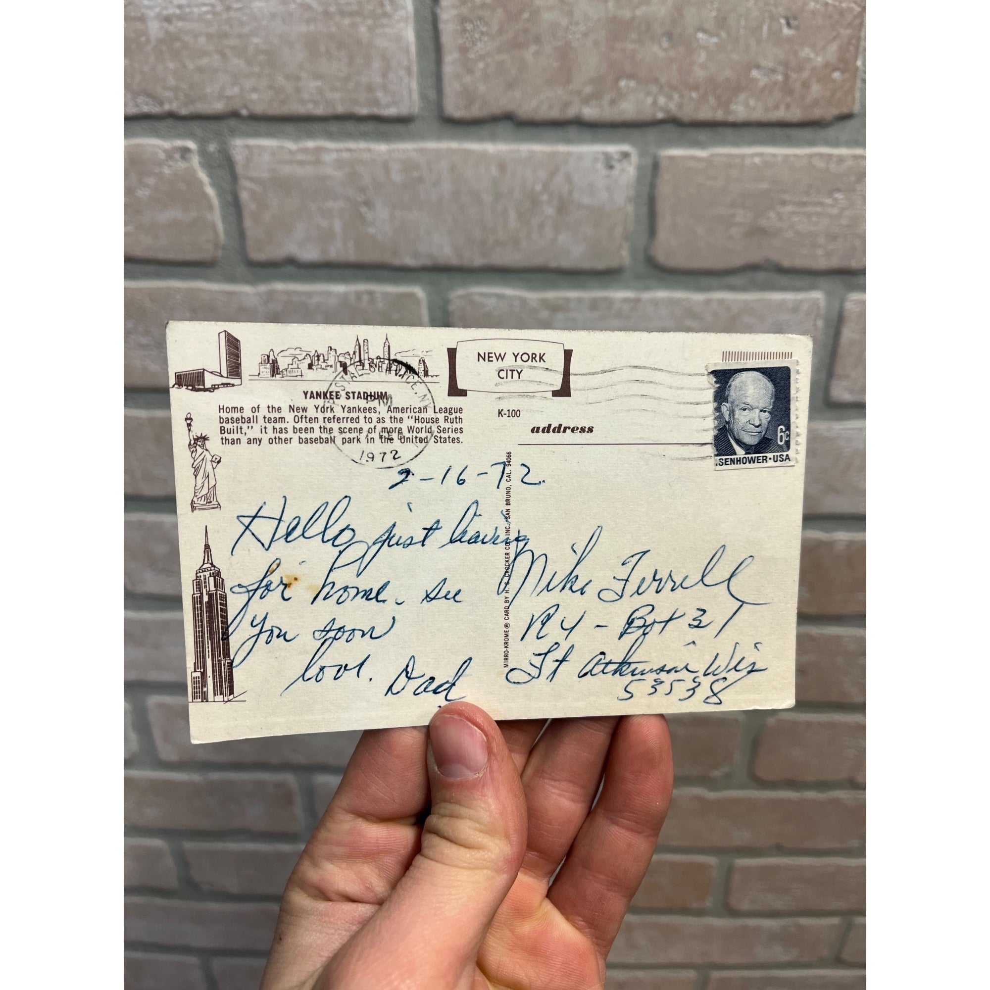 Vintage 1972 Yankee Stadium New York Yankees MLB Photo Postcard