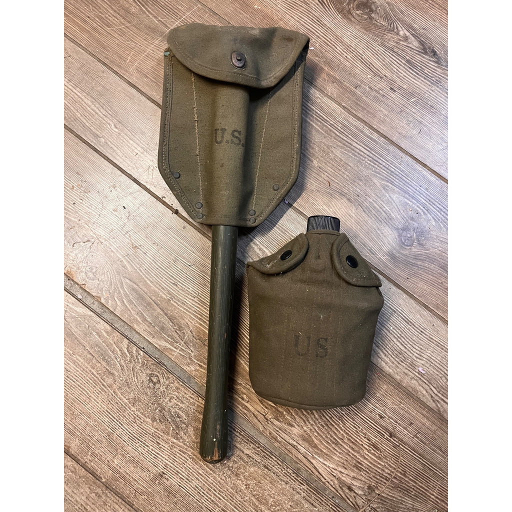 Vintage WWII Era Folding Entrenching Shovel US & Vietnam War Era Army Canteen