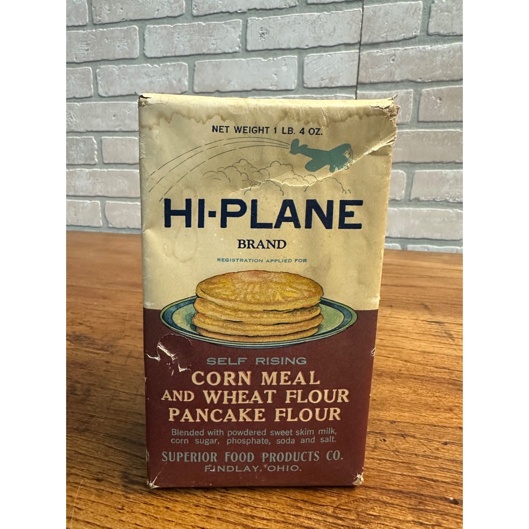 Vintage 1940s Hi-Plane Corn Meal Pancake Wheat Flour Empty Box Findlay OH